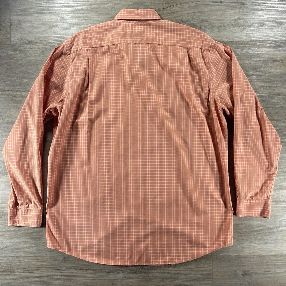 LL Bean Mens Large Orange Check Wrinkle Free Traditional‎ Fit Button Down